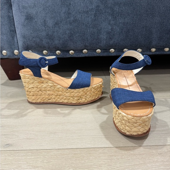 Dolce Vita Denim Strap Wedge Platform Sandals - Picture 1 of 11
